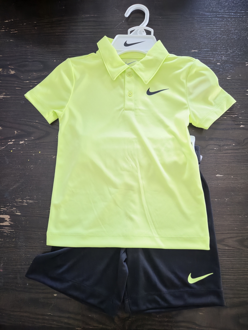 Nike Neon Lime & Black Kids Matching Polo Set